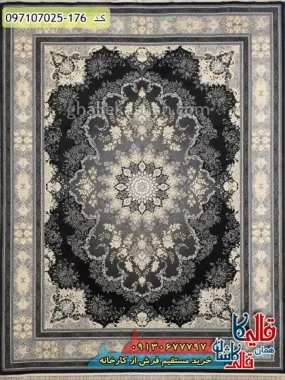 فرش طلاکوب 700 شانه طرح پراسو رنگ طوسی دودی کاشان اصلی