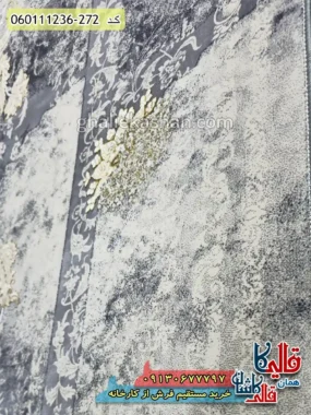 فرش طلاکوب وینتیج 1200 شانه طرح آذر رنگ طوسی دلفینی گل برجسته کاشان نزدیک