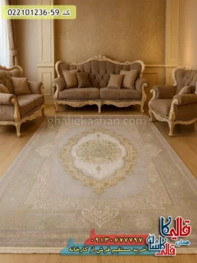 فرش طلاکوب وینتیج 1200 شانه طرح کابان رنگ طوسی گل سبز کاشان