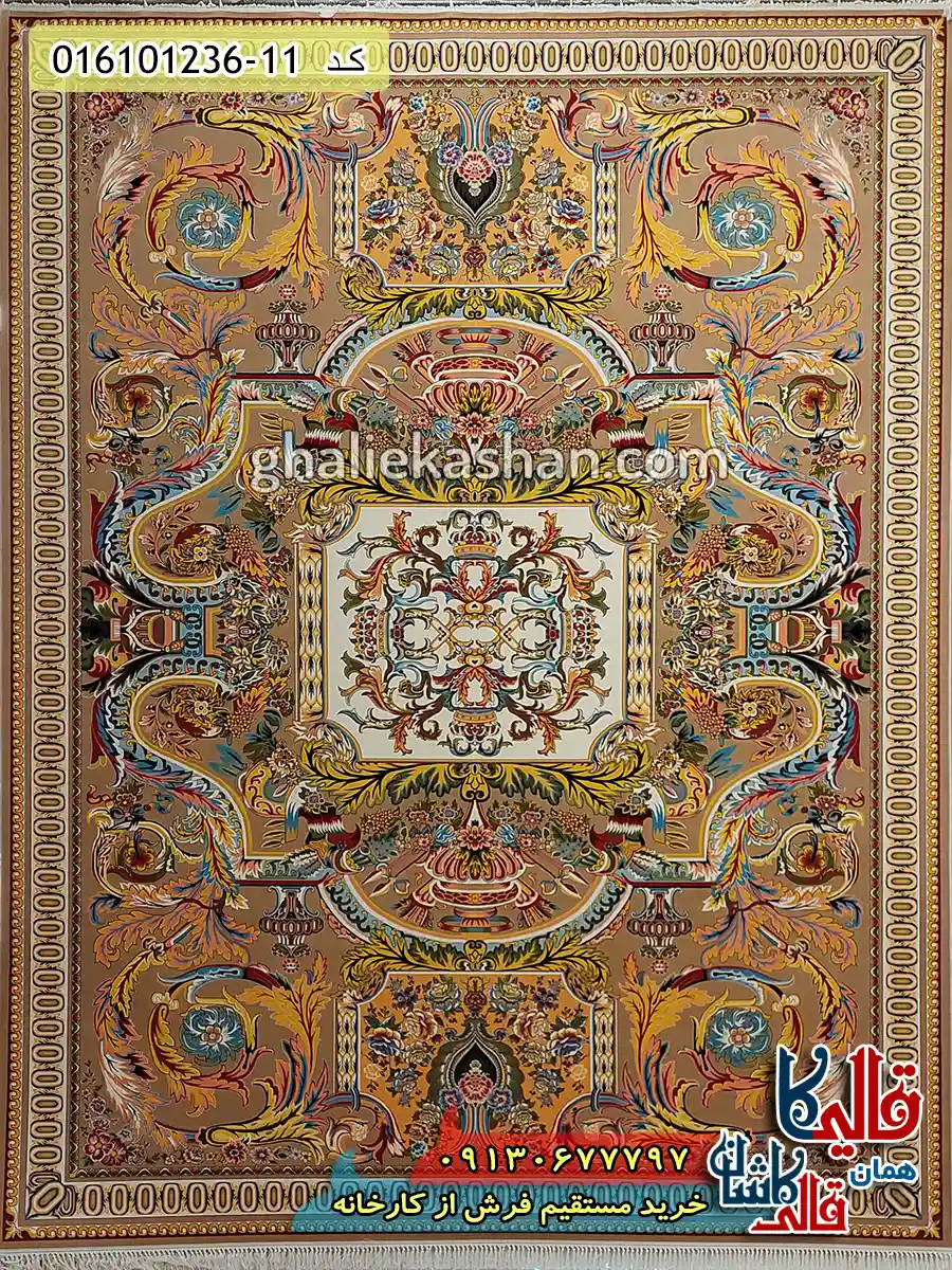 فرش 1200 شانه طرح آدریانا رنگ بژ کاشان اصلی