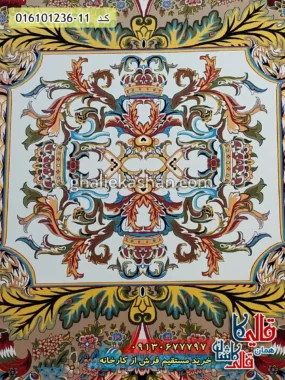 فرش 1200 شانه طرح آدریانا رنگ بژ کاشان زمینه