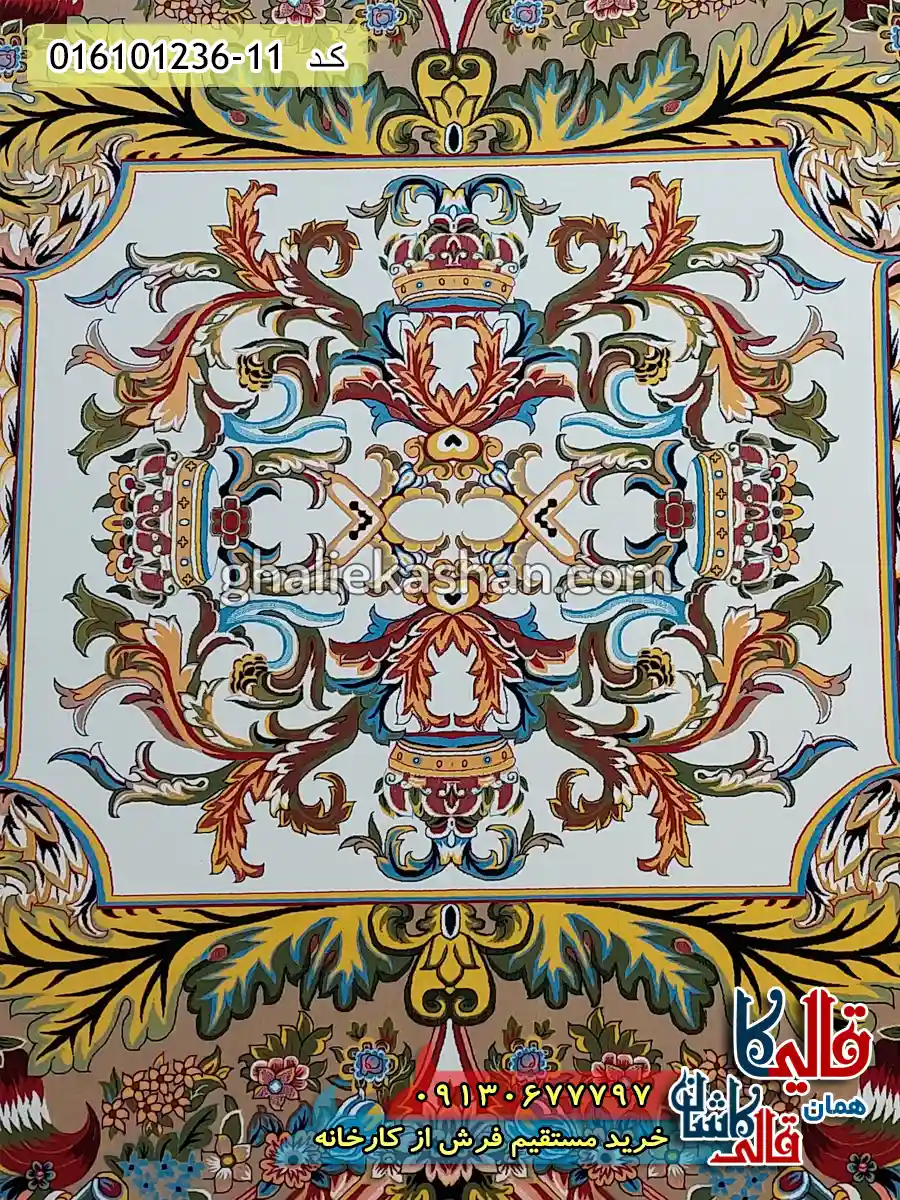 فرش 1200 شانه طرح آدریانا رنگ بژ کاشان زمینه