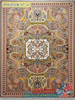 فرش 1200 شانه طرح آدریانا رنگ طوسی نقره ای کاشان اصلی