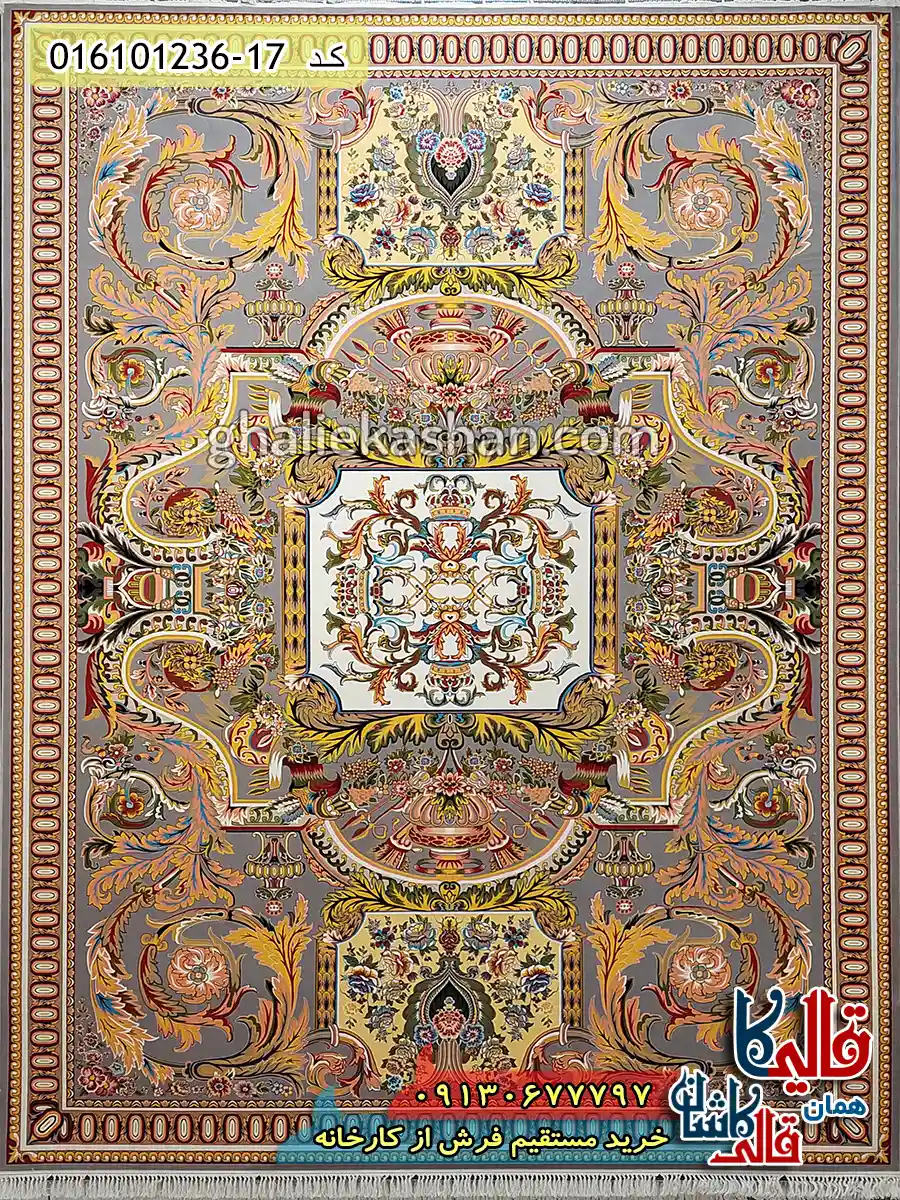 فرش 1200 شانه طرح آدریانا رنگ طوسی نقره ای کاشان اصلی
