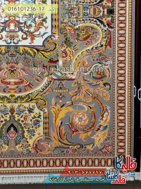 فرش 1200 شانه طرح آدریانا رنگ طوسی نقره ای کاشان حاشیه