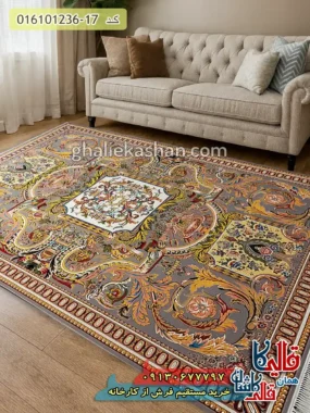 فرش 1200 شانه طرح آدریانا رنگ طوسی نقره ای کاشان