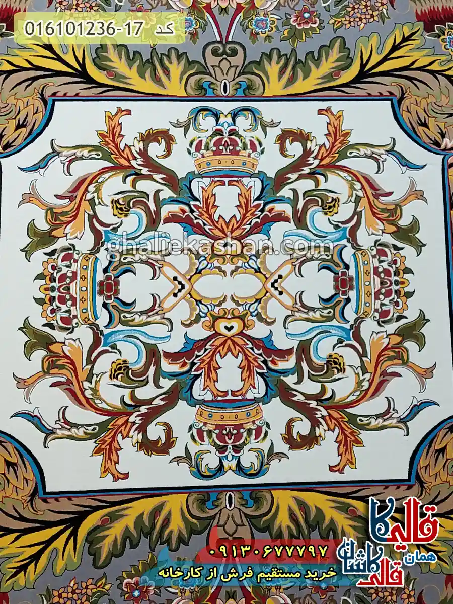 فرش 1200 شانه طرح آدریانا رنگ طوسی نقره ای کاشان زمینه