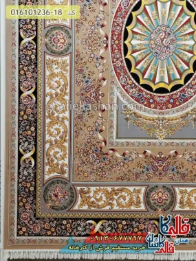فرش 1200 شانه طرح آدلاید رنگ بژ کاشان حاشیه