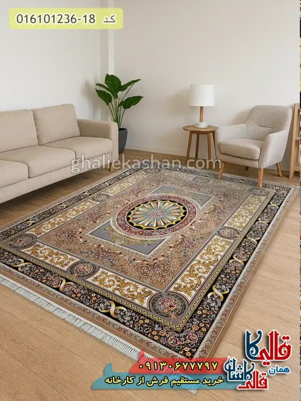 فرش 1200 شانه طرح آدلاید رنگ بژ کاشان دکوراسیون