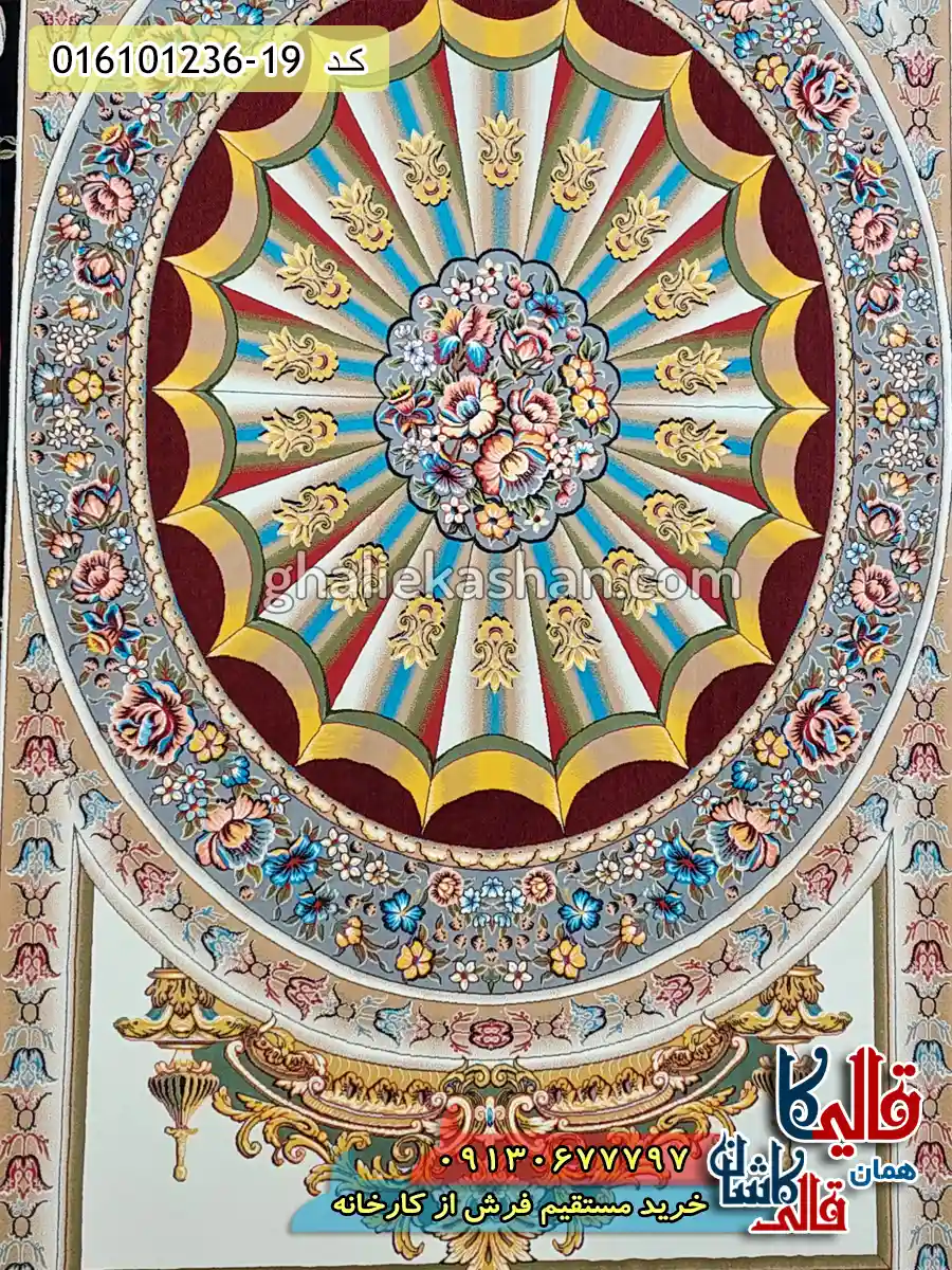 فرش 1200 شانه طرح آدلاید رنگ سرمه ای کاشان زمینه