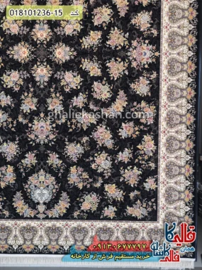 فرش 1200 شانه طرح افشان افسون زمینه سرمه ای کاشان حاشیه