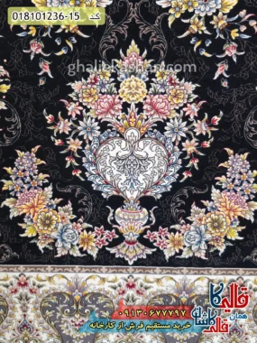 فرش 1200 شانه طرح افشان افسون زمینه سرمه ای کاشان نزدیک