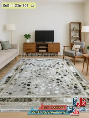 فرش 1200 شانه طرح افشان شهرزاد رنگ طوسی نقره ای گل برجسته کاشان
