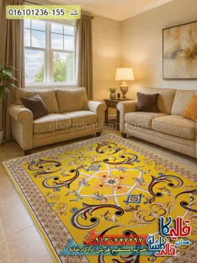 فرش 1200 شانه طرح اورانوس رنگ طلایی کاشان