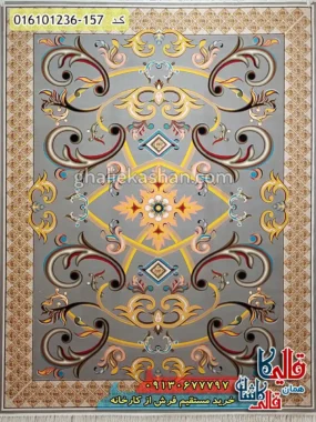فرش 1200 شانه طرح اورانوس رنگ طوسی نقره ای کاشان اصلی