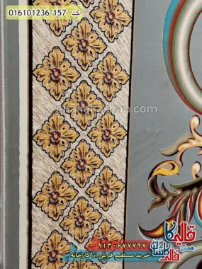 فرش 1200 شانه طرح اورانوس رنگ طوسی نقره ای کاشان نزدیک