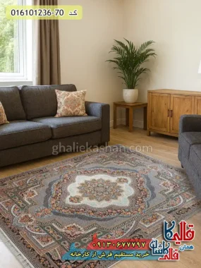 فرش 1200 شانه طرح باغ معلق رنگ طوسی نقره ای کاشان