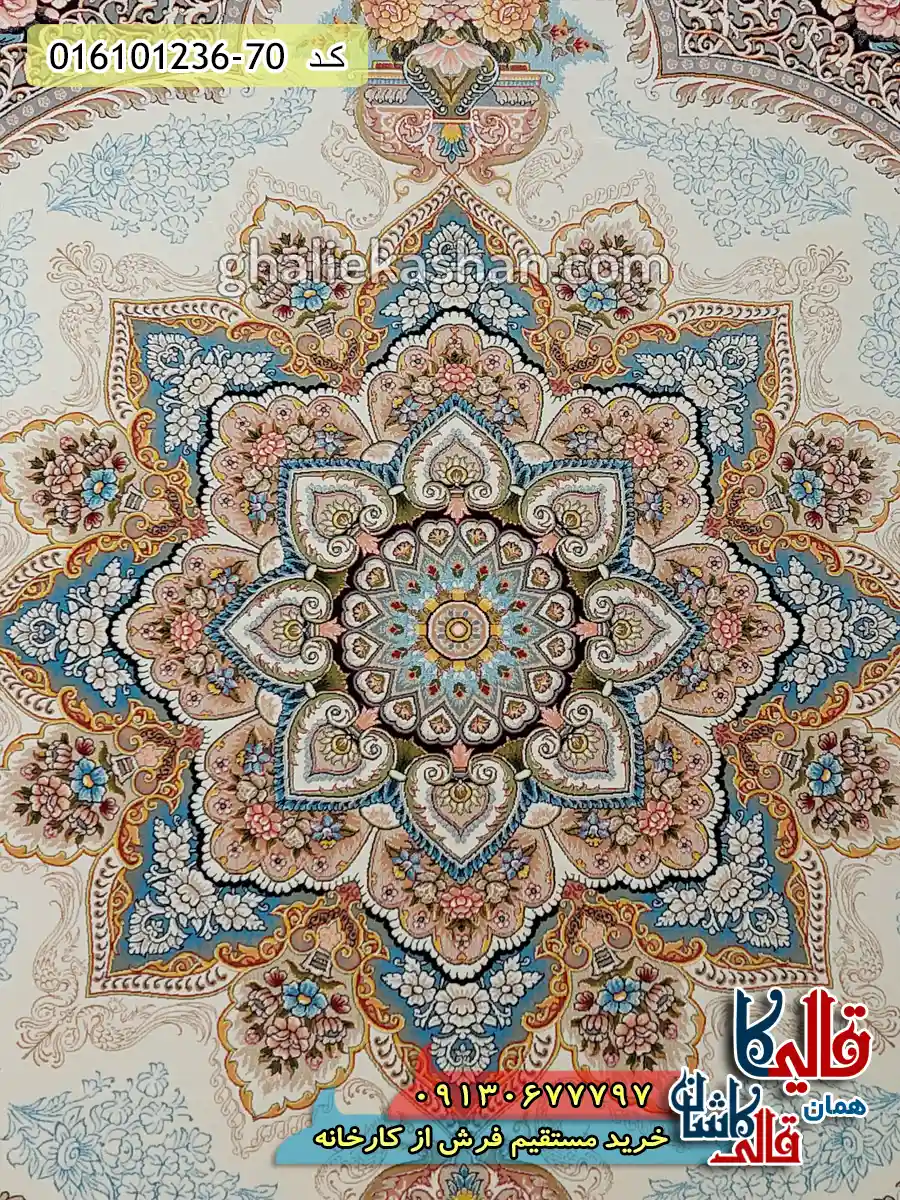 فرش 1200 شانه طرح باغ معلق رنگ طوسی نقره ای کاشان زمینه
