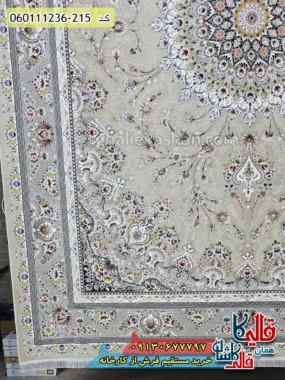 فرش 1200 شانه طرح بردیا رنگ بژ گل برجسته کاشان حاشیه