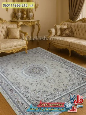 فرش 1200 شانه طرح بردیا رنگ بژ گل برجسته کاشان