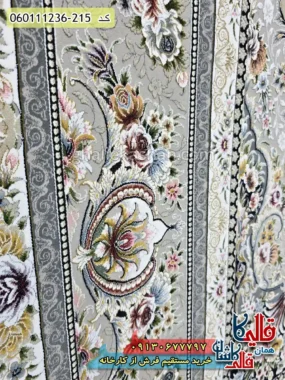 فرش 1200 شانه طرح بردیا رنگ بژ گل برجسته کاشان نزدیک