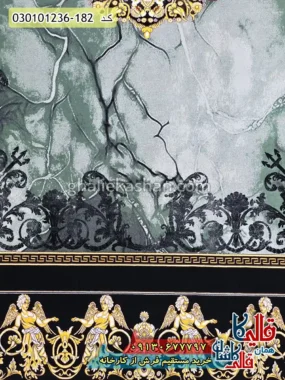 فرش 1200 شانه طرح ورساچه رنگ سبز کاشان حاشیه