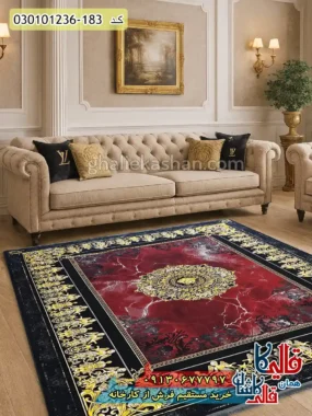 فرش 1200 شانه طرح ورساچه رنگ قرمز لاکی کاشان