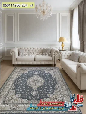 فرش 1200 شانه طرح ویلیام رنگ طوسی دودی گل برجسته کاشان