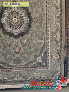 فرش 700 شانه طرح ارمغان رنگ فیلی کاشان حاشیه