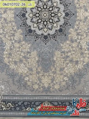 فرش طلاکوب 700 شانه طرح تندیس رنگ ترمه ای کاشان زمینه