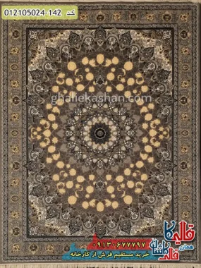 فرش طلاکوب طرح 700 شانه طرح آسنا رنگ فیلی نقره ای کاشان اصلی