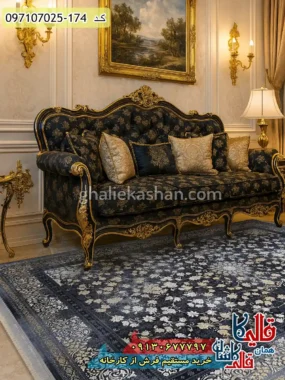 فرش طلاکوب وینتیج 700 شانه طرح افشان تلما رنگ طوسی دودی کاشان