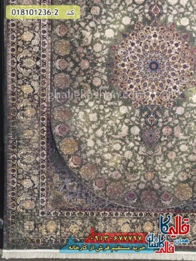 فرش وینتیج 1200 شانه طرح اصفهان شاه پسند رنگ سبز کاشان حاشیه