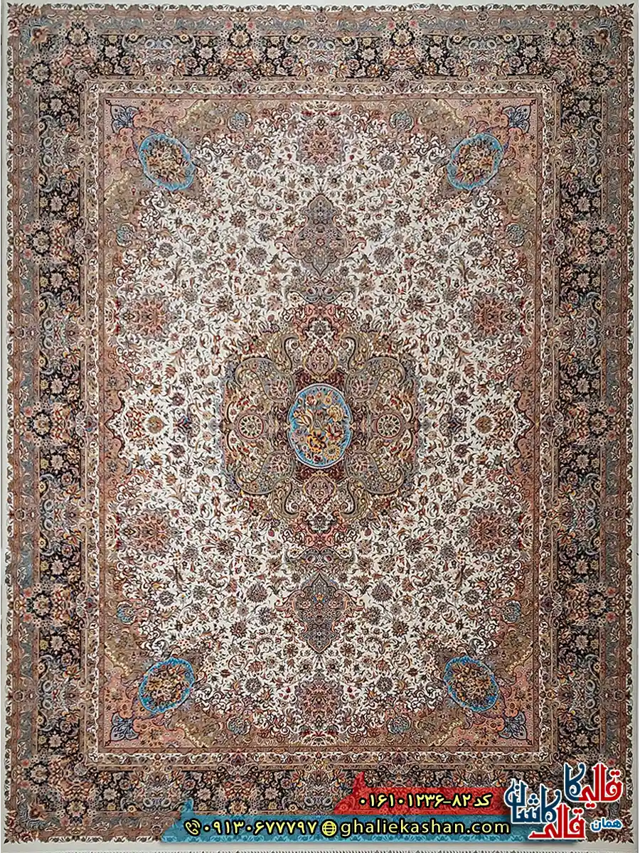 فرش 1200 شانه اصیل طرح تبریز رنگ کرم کاشان اصلی