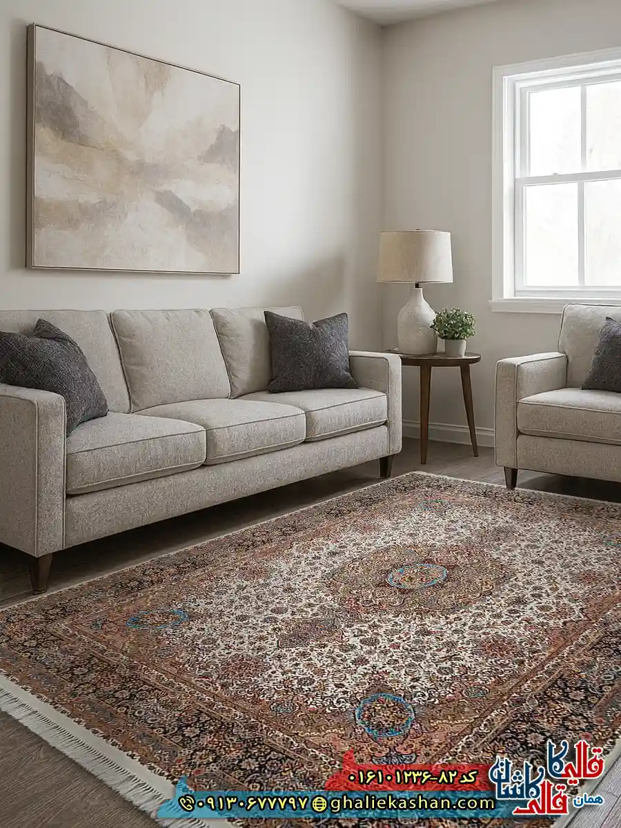 فرش 1200 شانه اصیل طرح تبریز رنگ کرم کاشان دکوراسیون فرش 1200 شانه اصیل طرح تبریز رنگ کرم کاشان دکوراسیون