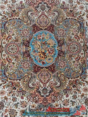 فرش 1200 شانه اصیل طرح تبریز رنگ کرم کاشان زمینه