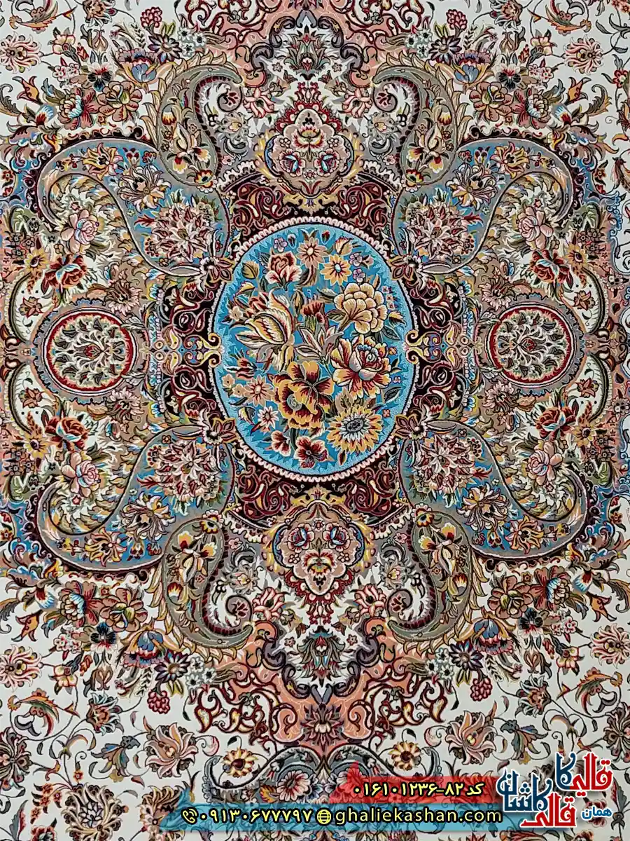 فرش 1200 شانه اصیل طرح تبریز رنگ کرم کاشان زمینه