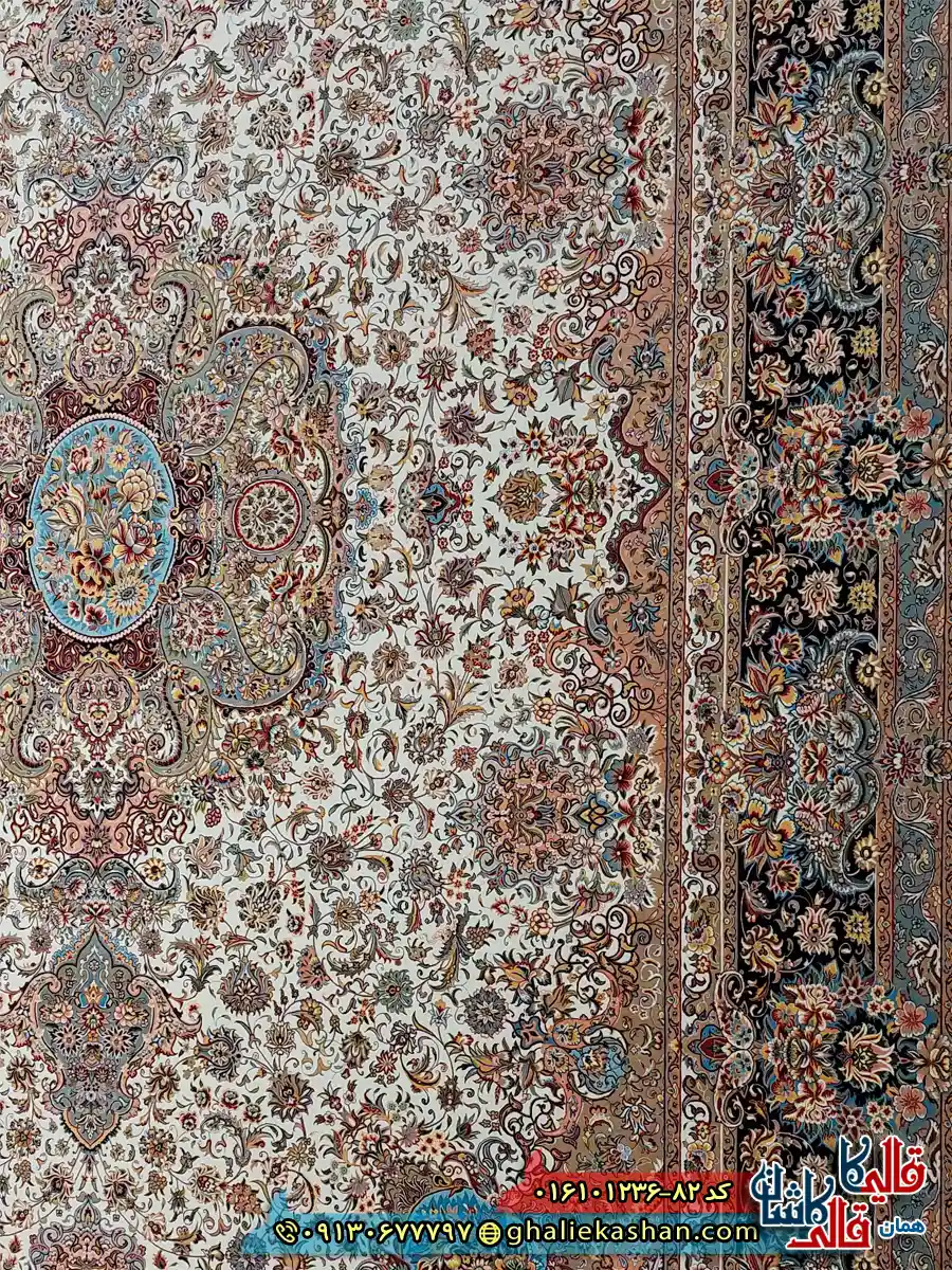 فرش 1200 شانه اصیل طرح تبریز رنگ کرم کاشان نزدیک