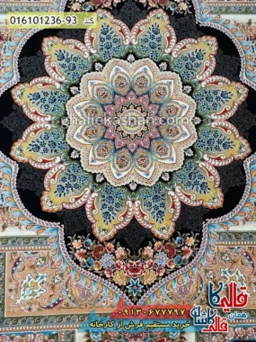 فرش 1200 شانه خشتی طرح حوض نقره رنگ سرمه ای کاشان زمینه