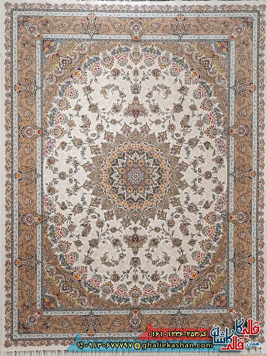 فرش 1200 شانه شهریار کاشان رنگ کرم کاشان اصلی