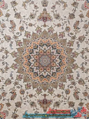 فرش 1200 شانه شهریار کاشان رنگ کرم کاشان زمینه