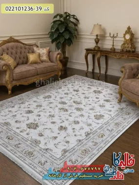 فرش 1200 شانه طرح افشان ارسلان رنگ سیلور کاشان