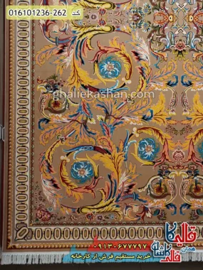 فرش 1200 شانه طرح افشان تسنیم رنگ بژ کاشان حاشیه