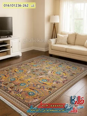 فرش 1200 شانه طرح افشان تسنیم رنگ بژ کاشان