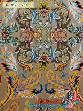 فرش 1200 شانه طرح افشان تسنیم رنگ بژ کاشان زمینه