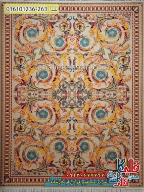 فرش 1200 شانه طرح افشان تسنیم رنگ بژ کمرنگ کاشان اصلی