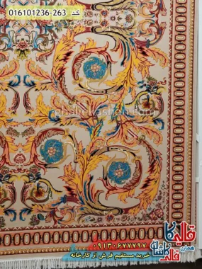 فرش 1200 شانه طرح افشان تسنیم رنگ بژ کمرنگ کاشان حاشیه