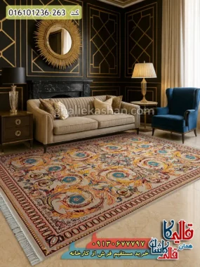 فرش 1200 شانه طرح افشان تسنیم رنگ بژ کمرنگ کاشان