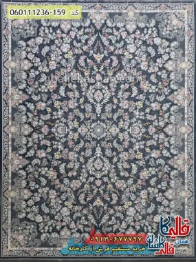 فرش 1200 شانه طرح افشان شیدا رنگ طوسی دودی گل برجسته کاشان اصلی