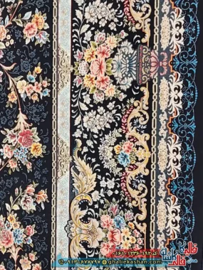 فرش 1200 شانه طرح افشان لی لی رز رنگ سرمه ای کاشان نزدیک